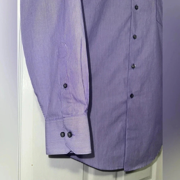 Van Heusen Fitted Button Down Shirt, Purple & White Stripes - Picture 3 of 10